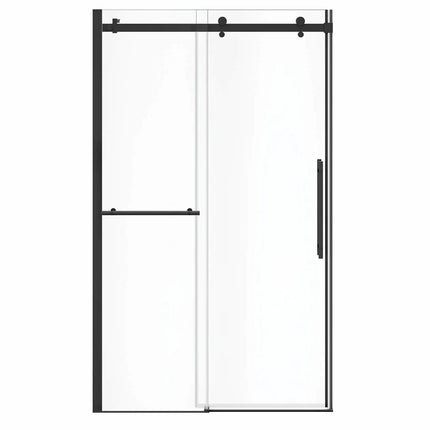 Vela 44 ½-47 x 78 ¾ in. 8mm Sliding Shower Door with Towel Bar for Alcove Installation with Clear glass in Matte Black - Plumbing Market