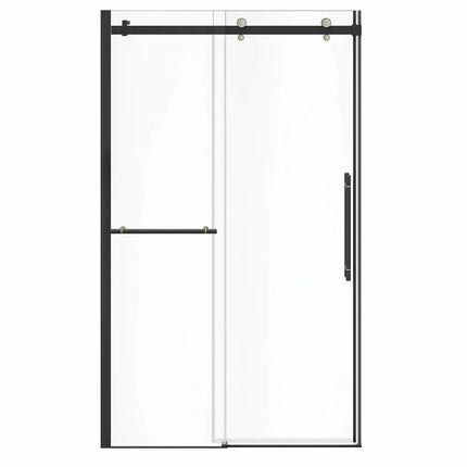 Vela 44 ½-47 x 78 ¾ in. 8mm Sliding Shower Door with Towel Bar for Alcove Installation with Clear glass in Matte Black and Brushed Nickel - Plumbing Market