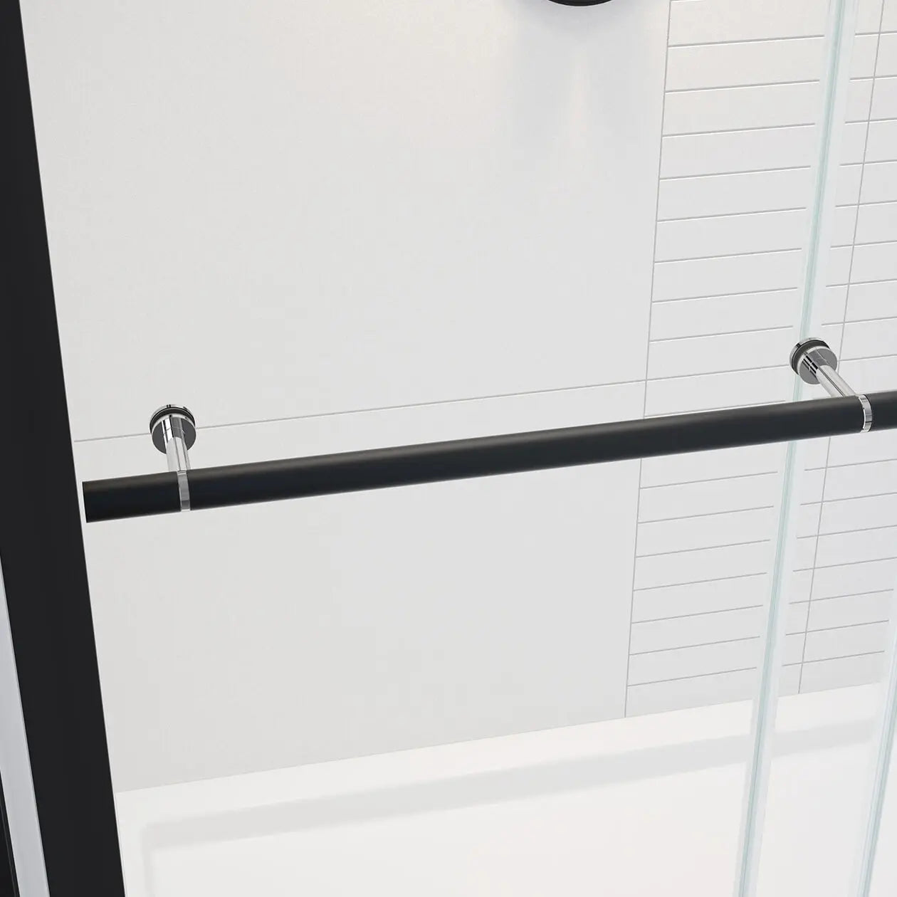Vela 44 ½-47 x 78 ¾ in. 8mm Sliding Shower Door with Towel Bar for Alcove Installation with Clear glass in Matte Black and Chrome - Plumbing Market