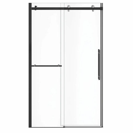 Vela 44 ½-47 x 78 ¾ in. 8mm Sliding Shower Door with Towel Bar for Alcove Installation with Clear glass in Matte Black and Chrome - Plumbing Market