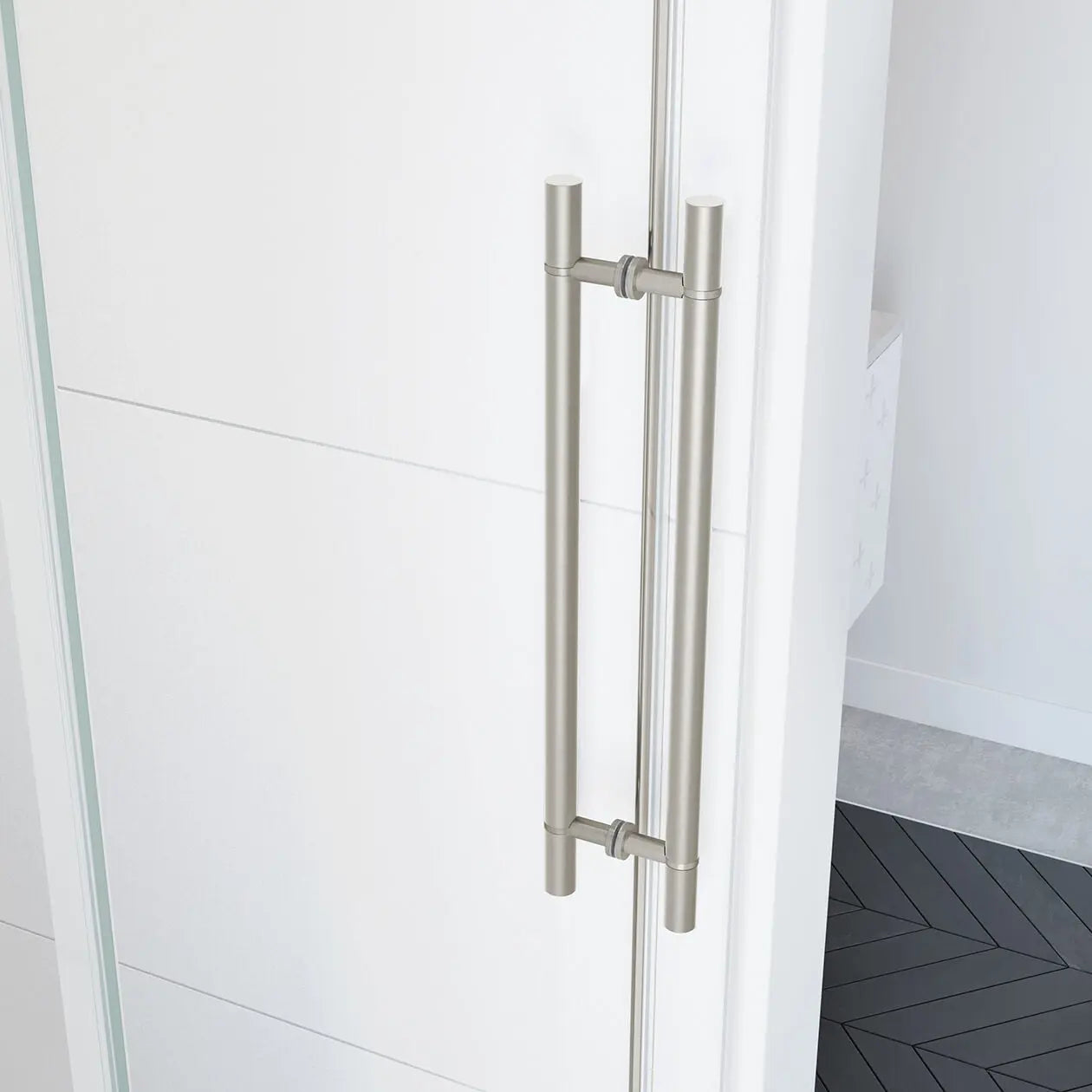 Vela 56 ½-59 x 59 in. 8 mm Sliding Tub Door for Alcove Installation with Clear glass in Brushed Nickel - Plumbing Market