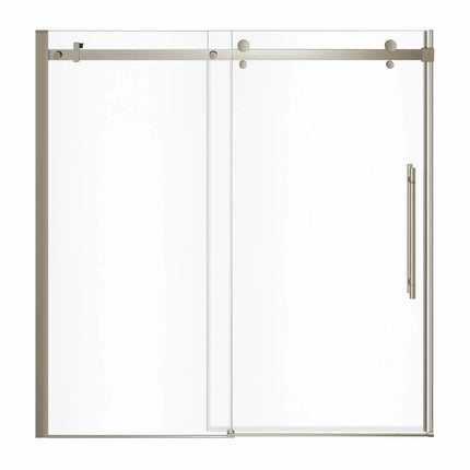 Vela 56 ½-59 x 59 in. 8 mm Sliding Tub Door for Alcove Installation with Clear glass in Brushed Nickel - Plumbing Market