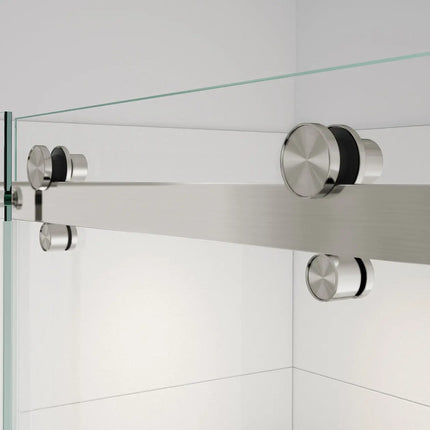 Vela 56 ½-59 x 59 in. 8 mm Sliding Tub Door for Alcove Installation with Clear glass in Brushed Nickel - Plumbing Market
