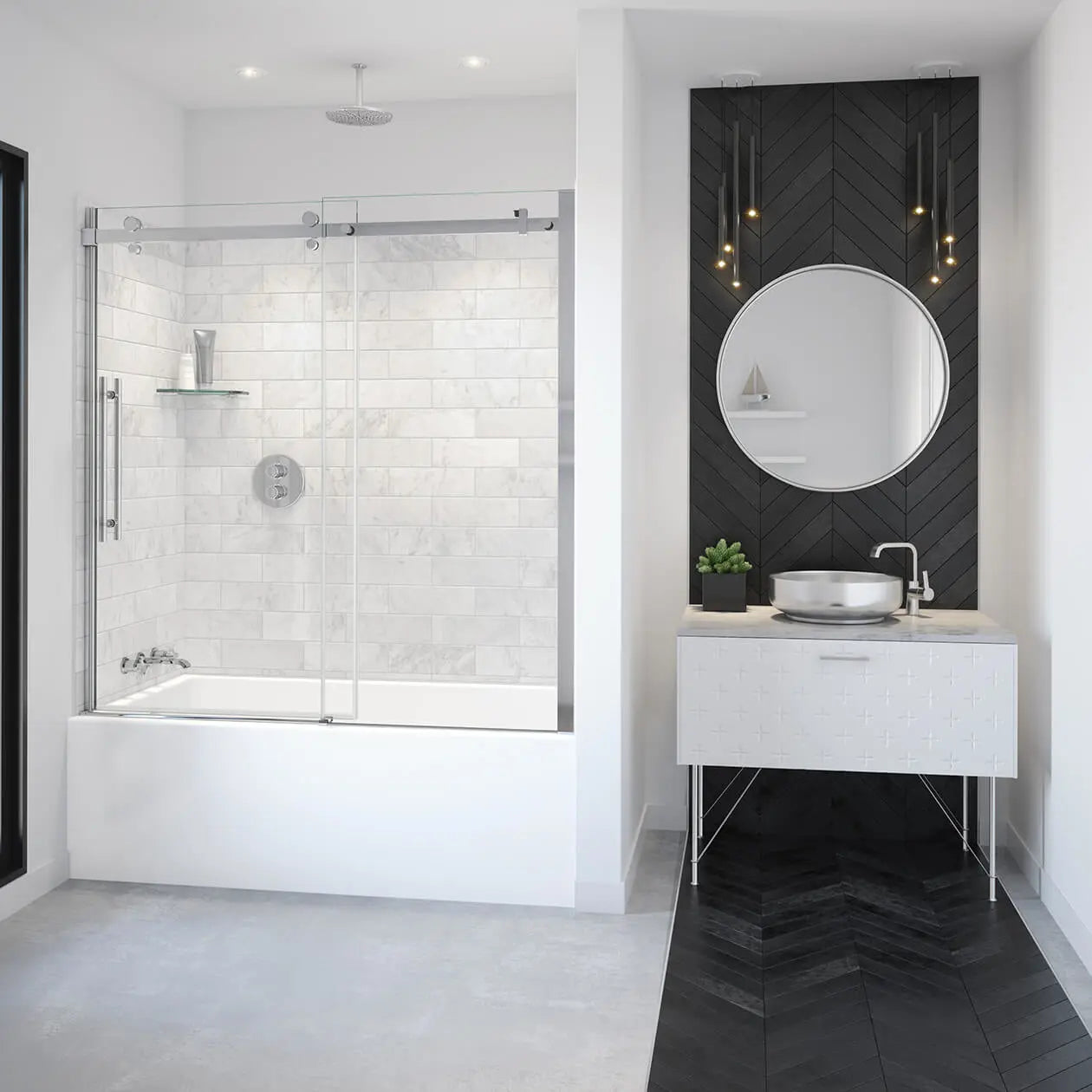 Vela 56 ½-59 x 59 in. 8 mm Sliding Tub Door for Alcove Installation with Clear glass in Chrome - Plumbing Market