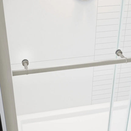Vela 56 ½-59 x 59 in. 8 mm Sliding Tub Door with Towel Bar for Alcove Installation with Clear glass in Brushed Nickel - Plumbing Market
