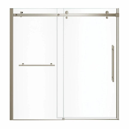 Vela 56 ½-59 x 59 in. 8 mm Sliding Tub Door with Towel Bar for Alcove Installation with Clear glass in Brushed Nickel - Plumbing Market