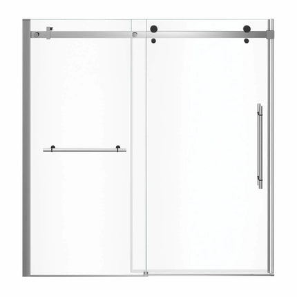 Vela 56 ½-59 x 59 in. 8 mm Sliding Tub Door with Towel Bar for Alcove Installation with Clear glass in Chrome and Matte Black - Plumbing Market