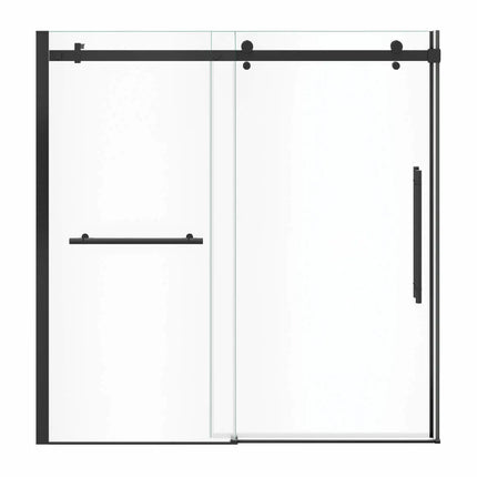 Vela 56 ½-59 x 59 in. 8 mm Sliding Tub Door with Towel Bar for Alcove Installation with Clear glass in Matte Black - Plumbing Market