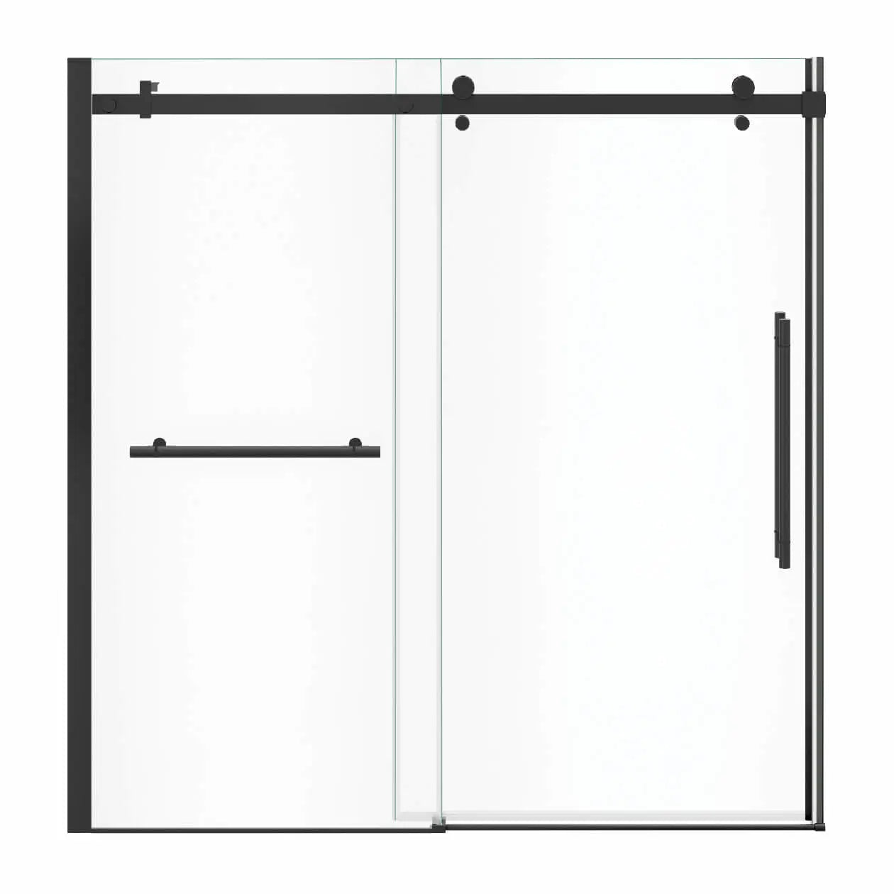 Vela 56 ½-59 x 59 in. 8 mm Sliding Tub Door with Towel Bar for Alcove Installation with Clear glass in Matte Black - Plumbing Market