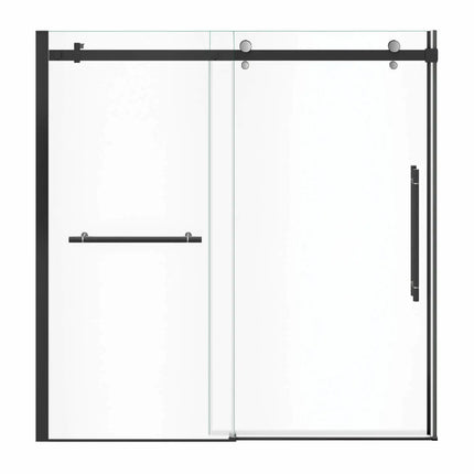 Vela 56 ½-59 x 59 in. 8 mm Sliding Tub Door with Towel Bar for Alcove Installation with Clear glass in Matte Black and Chrome - Plumbing Market