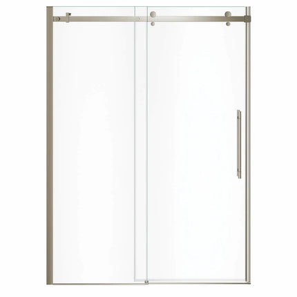 Vela 56 ½-59 x 78 ¾ in. 8mm Sliding Shower Door for Alcove Installation with Clear glass in Brushed Nickel - Plumbing Market