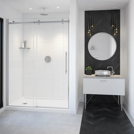 Vela 56 ½-59 x 78 ¾ in. 8mm Sliding Shower Door for Alcove Installation with Clear glass in Chrome - Plumbing Market