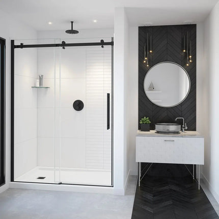 Vela 56 ½-59 x 78 ¾ in. 8mm Sliding Shower Door for Alcove Installation with Clear glass in Matte Black - Plumbing Market
