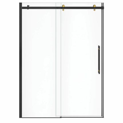 Vela 56 ½-59 x 78 ¾ in. 8mm Sliding Shower Door for Alcove Installation with Clear glass in Matte Black and Brushed Gold - Plumbing Market