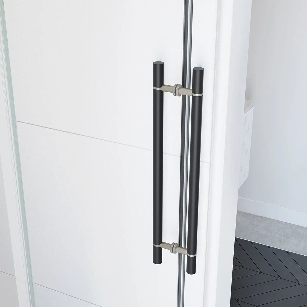 Vela 56 ½-59 x 78 ¾ in. 8mm Sliding Shower Door for Alcove Installation with Clear glass in Matte Black and Brushed Nickel - Plumbing Market