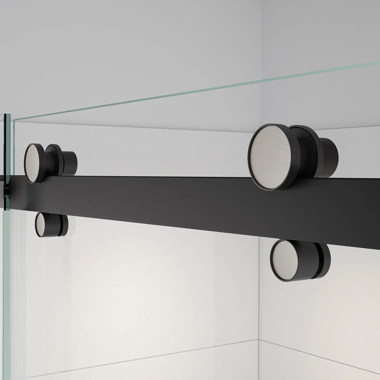 Vela 56 ½-59 x 78 ¾ in. 8mm Sliding Shower Door for Alcove Installation with Clear glass in Matte Black and Brushed Nickel - Plumbing Market