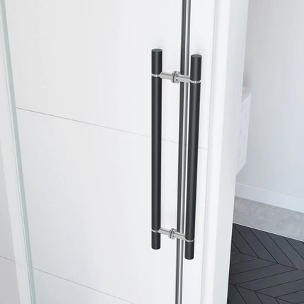 Vela 56 ½-59 x 78 ¾ in. 8mm Sliding Shower Door for Alcove Installation with Clear glass in Matte Black and Chrome - Plumbing Market