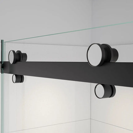 Vela 56 ½-59 x 78 ¾ in. 8mm Sliding Shower Door for Alcove Installation with Clear glass in Matte Black and Chrome - Plumbing Market