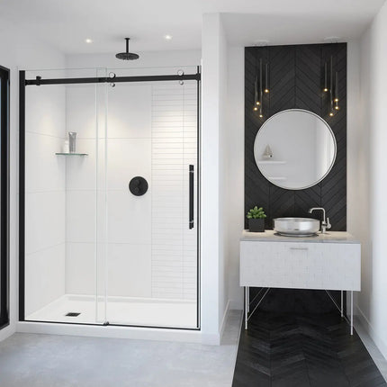 Vela 56 ½-59 x 78 ¾ in. 8mm Sliding Shower Door for Alcove Installation with Clear glass in Matte Black and Chrome - Plumbing Market