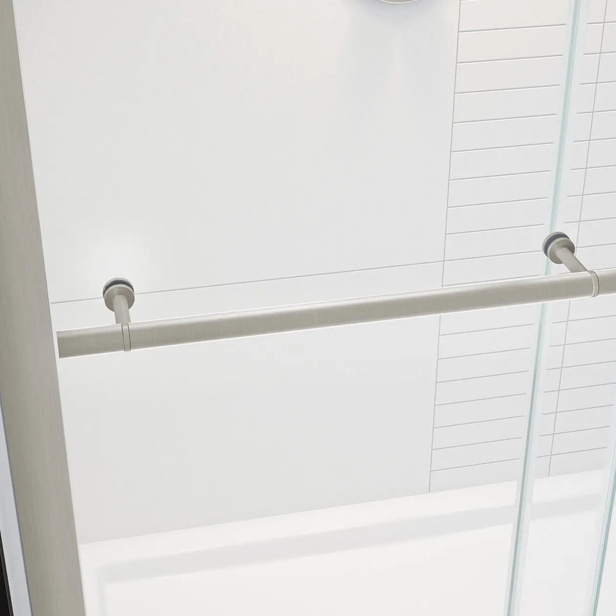 Vela 56 ½-59 x 78 ¾ in. 8mm Sliding Shower Door with Towel Bar for Alcove Installation with Clear glass in Brushed Nickel - Plumbing Market
