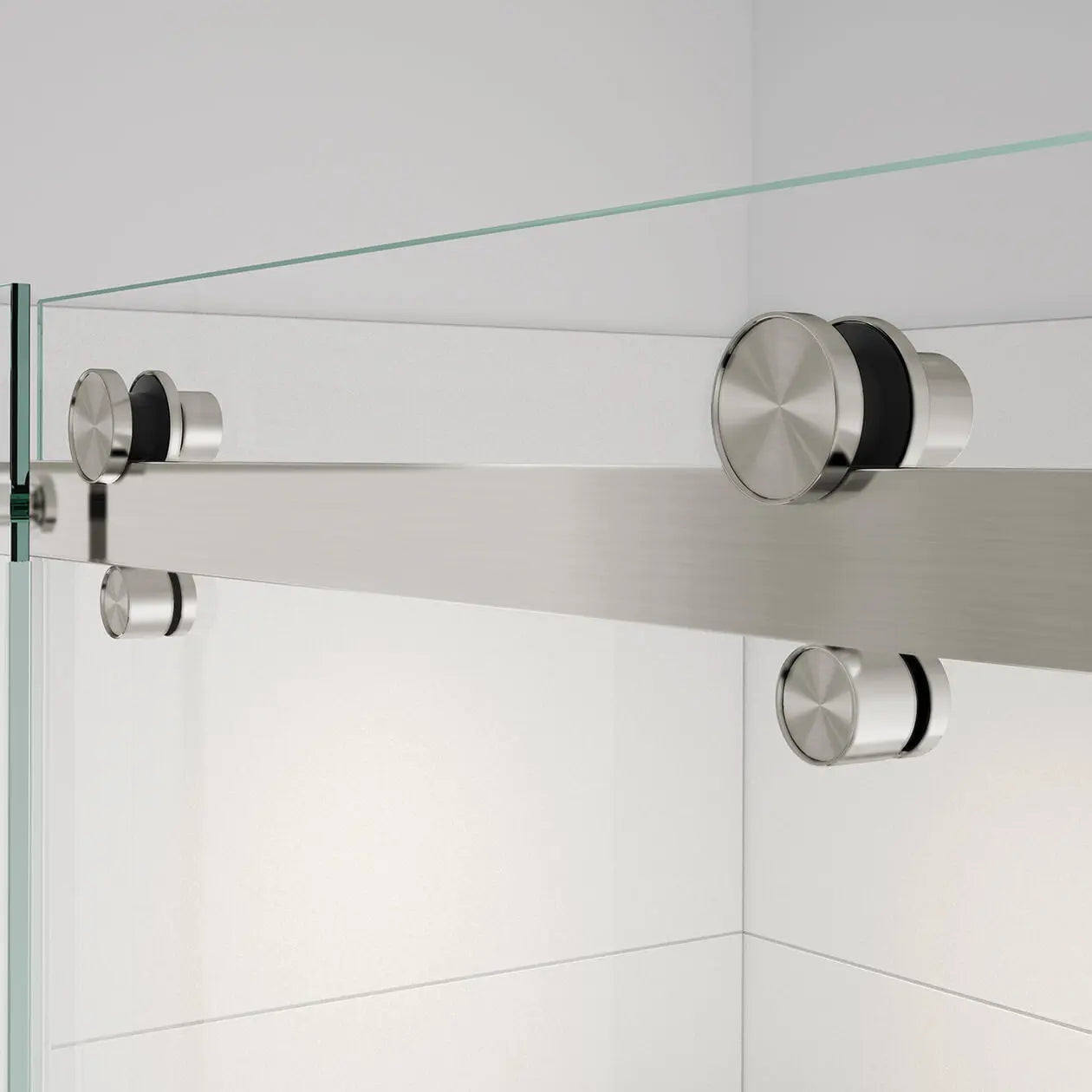 Vela 56 ½-59 x 78 ¾ in. 8mm Sliding Shower Door with Towel Bar for Alcove Installation with Clear glass in Brushed Nickel - Plumbing Market