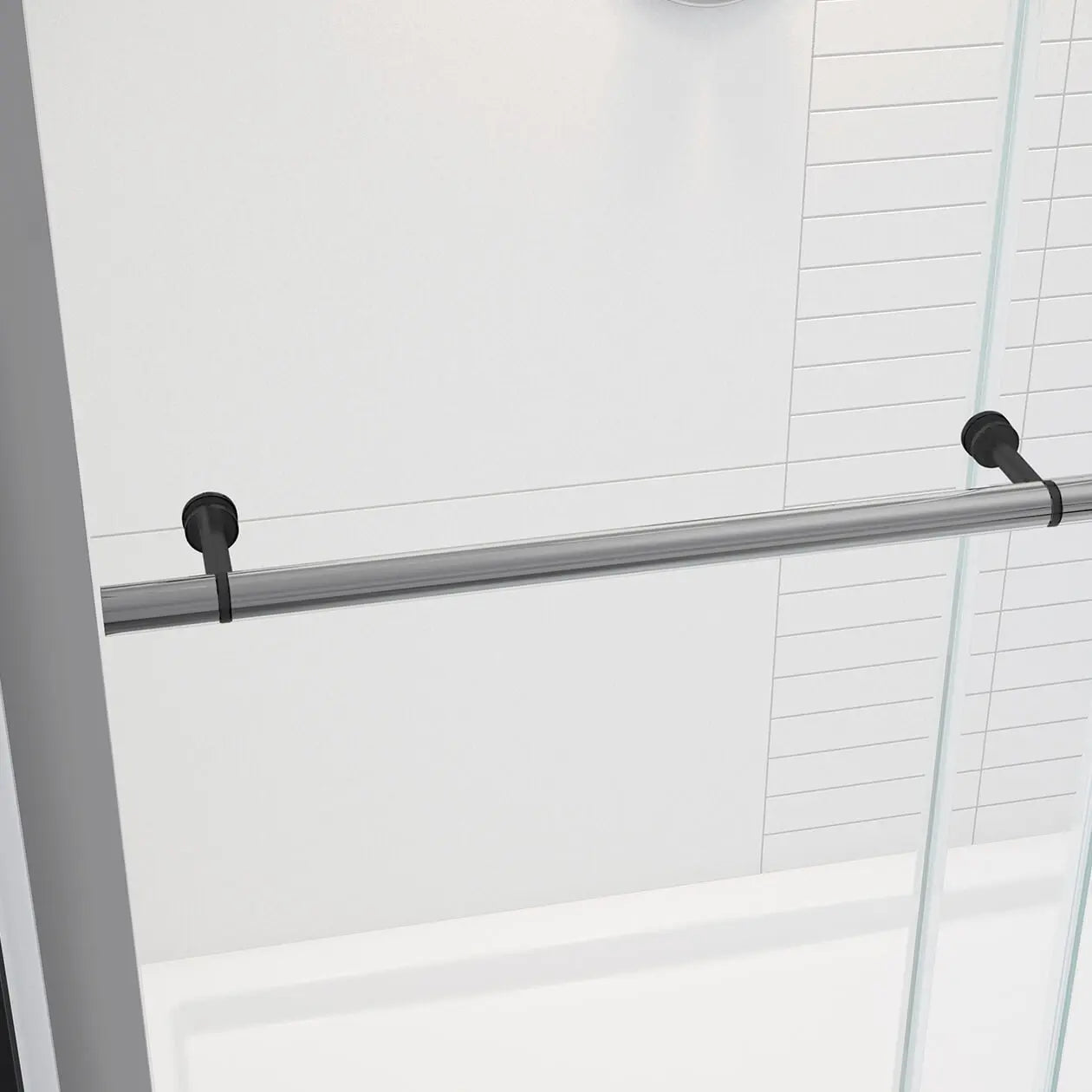 Vela 56 ½-59 x 78 ¾ in. 8mm Sliding Shower Door with Towel Bar for Alcove Installation with Clear glass in Chrome and Matte Black - Plumbing Market