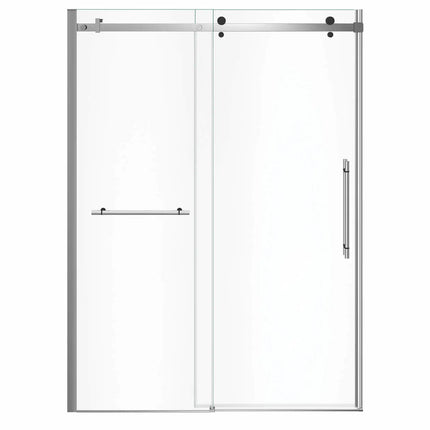 Vela 56 ½-59 x 78 ¾ in. 8mm Sliding Shower Door with Towel Bar for Alcove Installation with Clear glass in Chrome and Matte Black - Plumbing Market