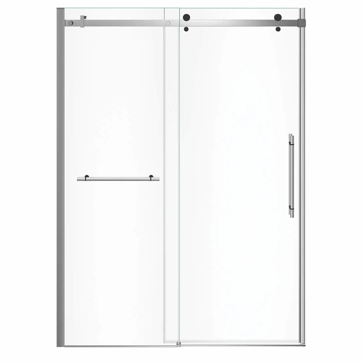 Vela 56 ½-59 x 78 ¾ in. 8mm Sliding Shower Door with Towel Bar for Alcove Installation with Clear glass in Chrome and Matte Black - Plumbing Market