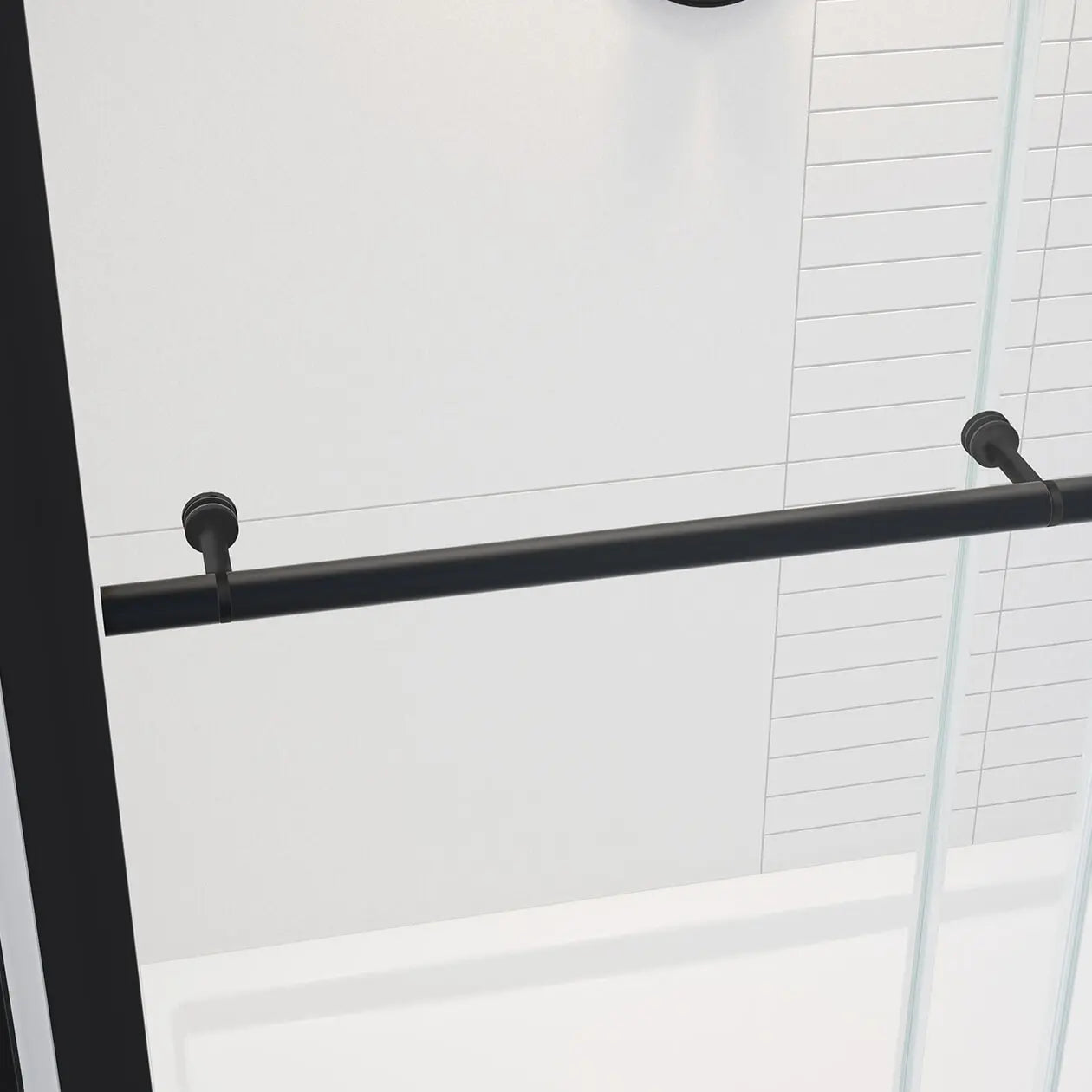 Vela 56 ½-59 x 78 ¾ in. 8mm Sliding Shower Door with Towel Bar for Alcove Installation with Clear glass in Matte Black - Plumbing Market