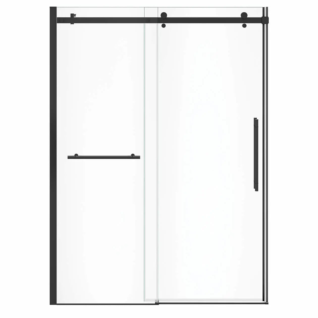 Vela 56 ½-59 x 78 ¾ in. 8mm Sliding Shower Door with Towel Bar for Alcove Installation with Clear glass in Matte Black - Plumbing Market