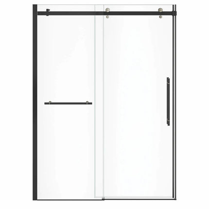 Vela 56 ½-59 x 78 ¾ in. 8mm Sliding Shower Door with Towel Bar for Alcove Installation with Clear glass in Matte Black and Brushed Nickel - Plumbing Market