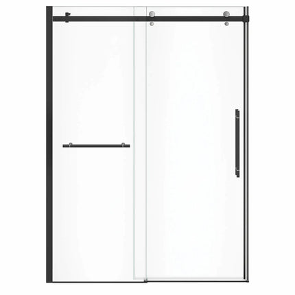 Vela 56 ½-59 x 78 ¾ in. 8mm Sliding Shower Door with Towel Bar for Alcove Installation with Clear glass in Matte Black and Chrome - Plumbing Market