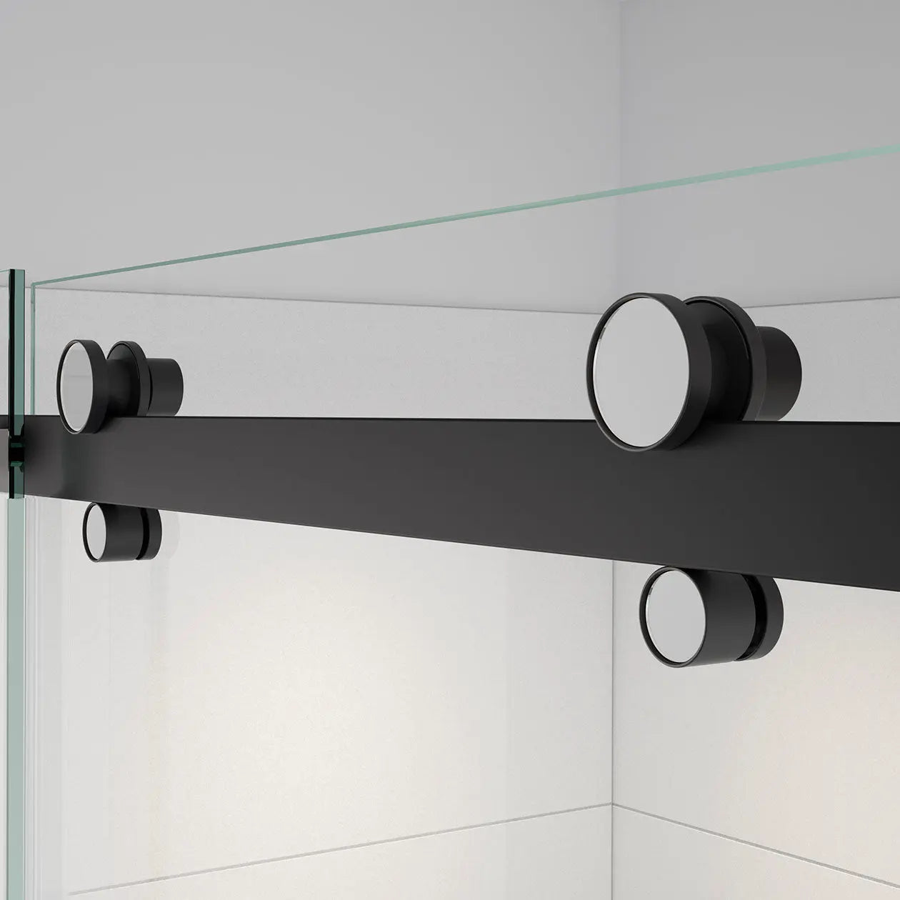 Vela 56 ½-59 x 78 ¾ in. 8mm Sliding Shower Door with Towel Bar for Alcove Installation with Clear glass in Matte Black and Chrome - Plumbing Market