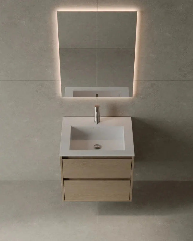 Veneto 24" Wall-Mounted Wood Veneer Vanity With Solid Surface Basin - Plumbing Market