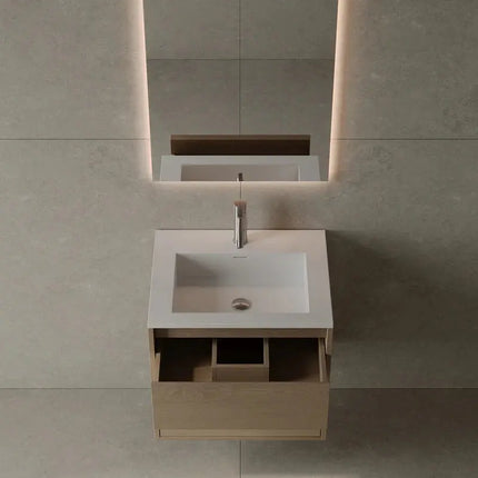 Veneto 24" Wall-Mounted Wood Veneer Vanity With Solid Surface Basin - Plumbing Market