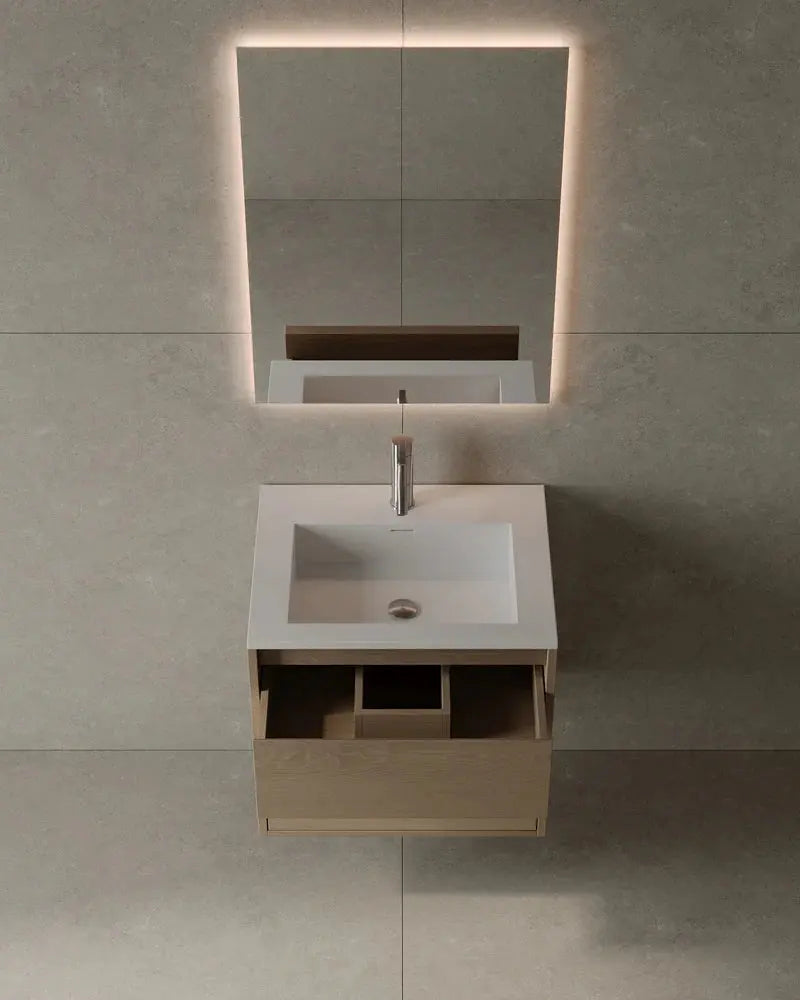 Veneto 24" Wall-Mounted Wood Veneer Vanity With Solid Surface Basin - Plumbing Market