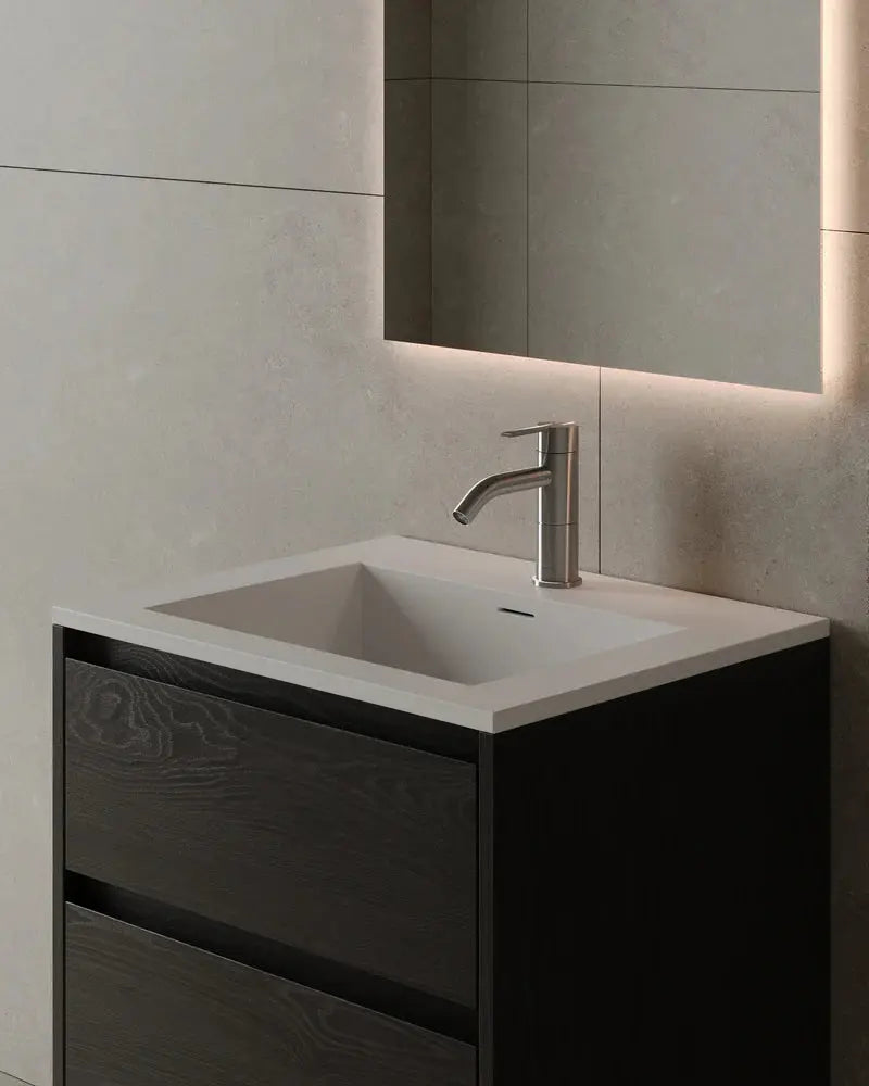 Veneto 24" Wall-Mounted Wood Veneer Vanity With Solid Surface Basin - Plumbing Market