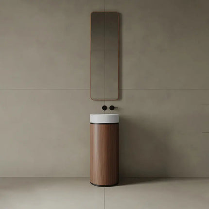 Veneto Vanity 15" Modern Pedestal Basin in Walnut Wood Veneer - Plumbing Market
