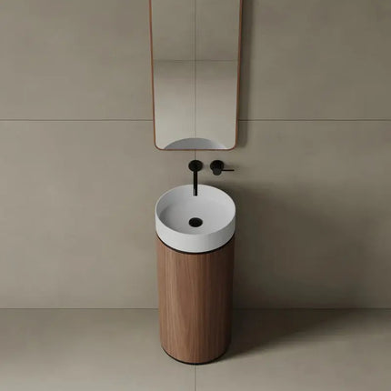 Veneto Vanity 15" Modern Pedestal Basin in Walnut Wood Veneer - Plumbing Market