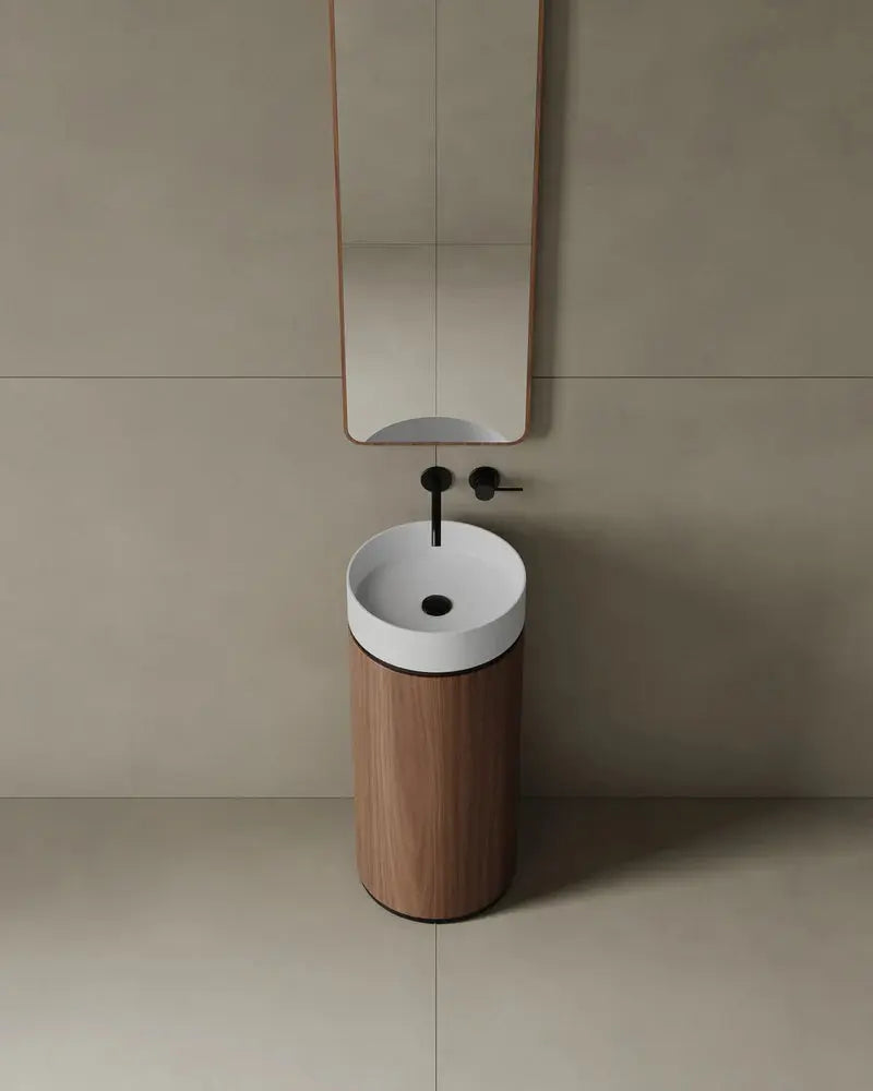 Veneto Vanity 15" Modern Pedestal Basin in Walnut Wood Veneer - Plumbing Market