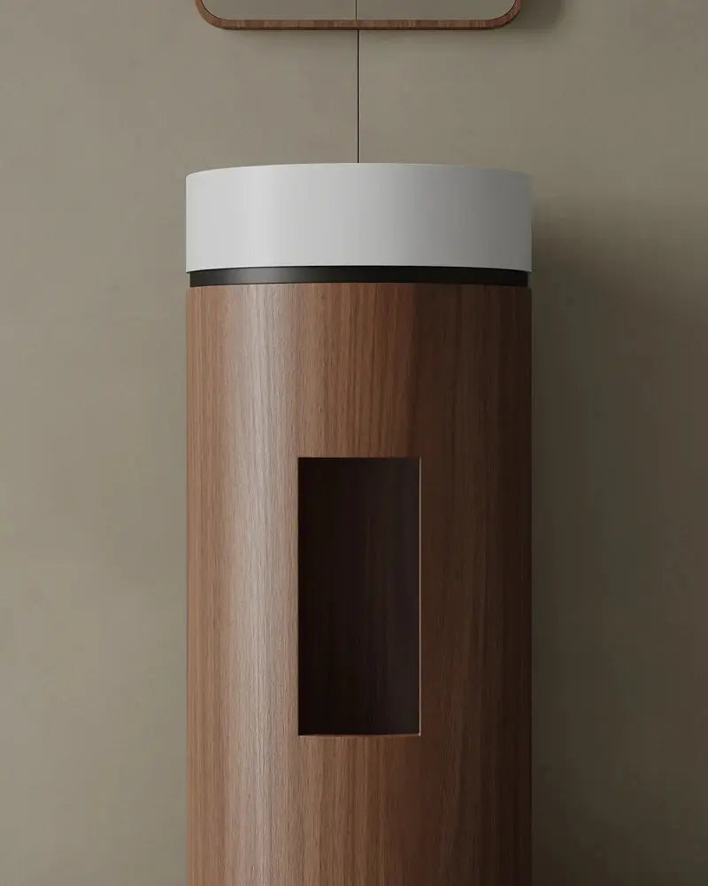 Veneto Vanity 15" Modern Pedestal Basin in Walnut Wood Veneer - Plumbing Market