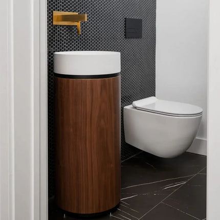 Veneto Vanity 15" Modern Pedestal Basin in Walnut Wood Veneer - Plumbing Market