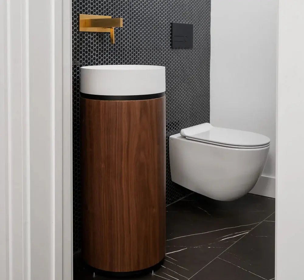 Veneto Vanity 15" Modern Pedestal Basin in Walnut Wood Veneer - Plumbing Market