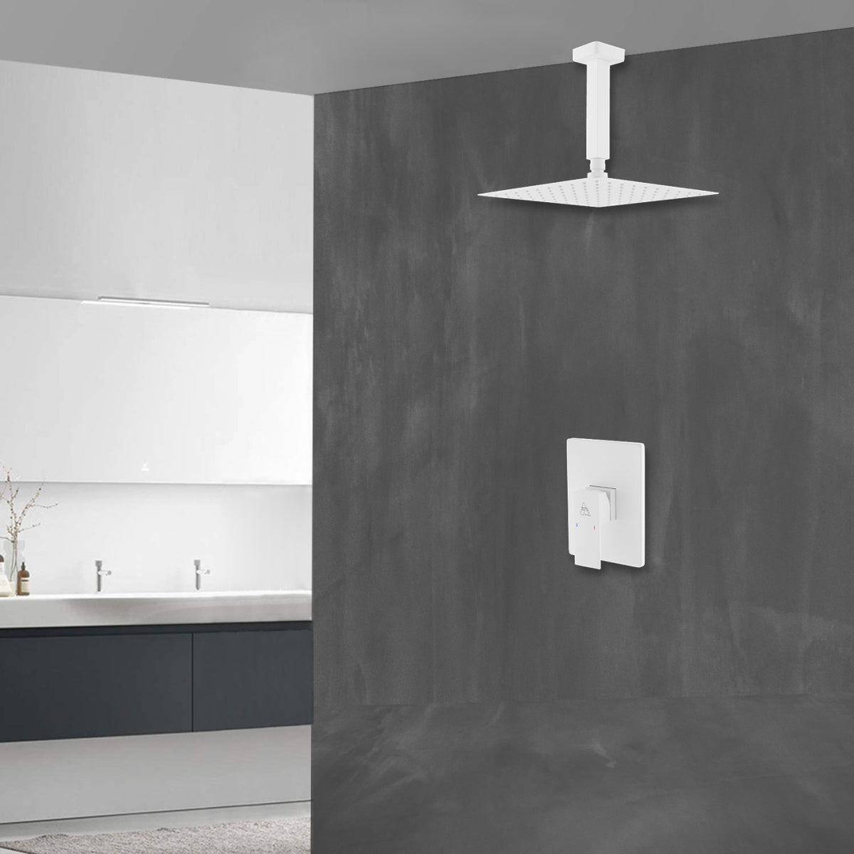 Kube Bath Aqua Piazza Shower Set with 8" Ceiling Mount Square Rain Shower - White (WH-CR2001V) view 7