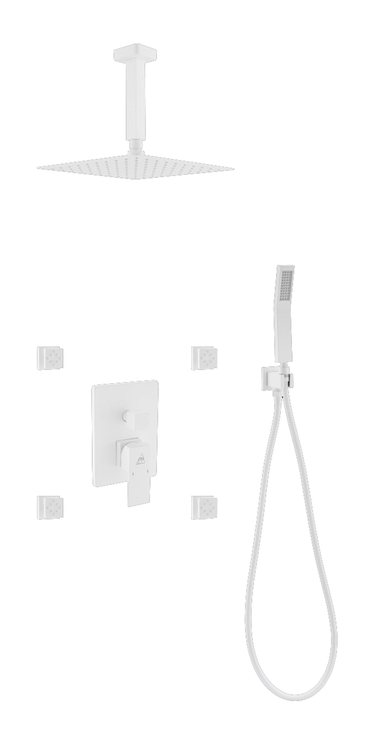 Kube Bath Aqua Piazza Brass Shower Set with 8" Ceiling Mount Square Rain Shower, Handheld and 4 Body Jets - White (WH-CR2004JHH3V) view 2