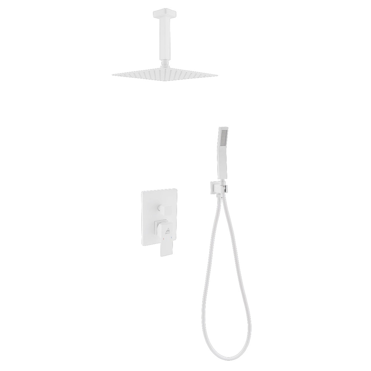 Kube Bath Aqua Piazza Brass Shower Set with 8" Ceiling Mount Square Rain Shower and Handheld - White (WH-CR200HH2V)