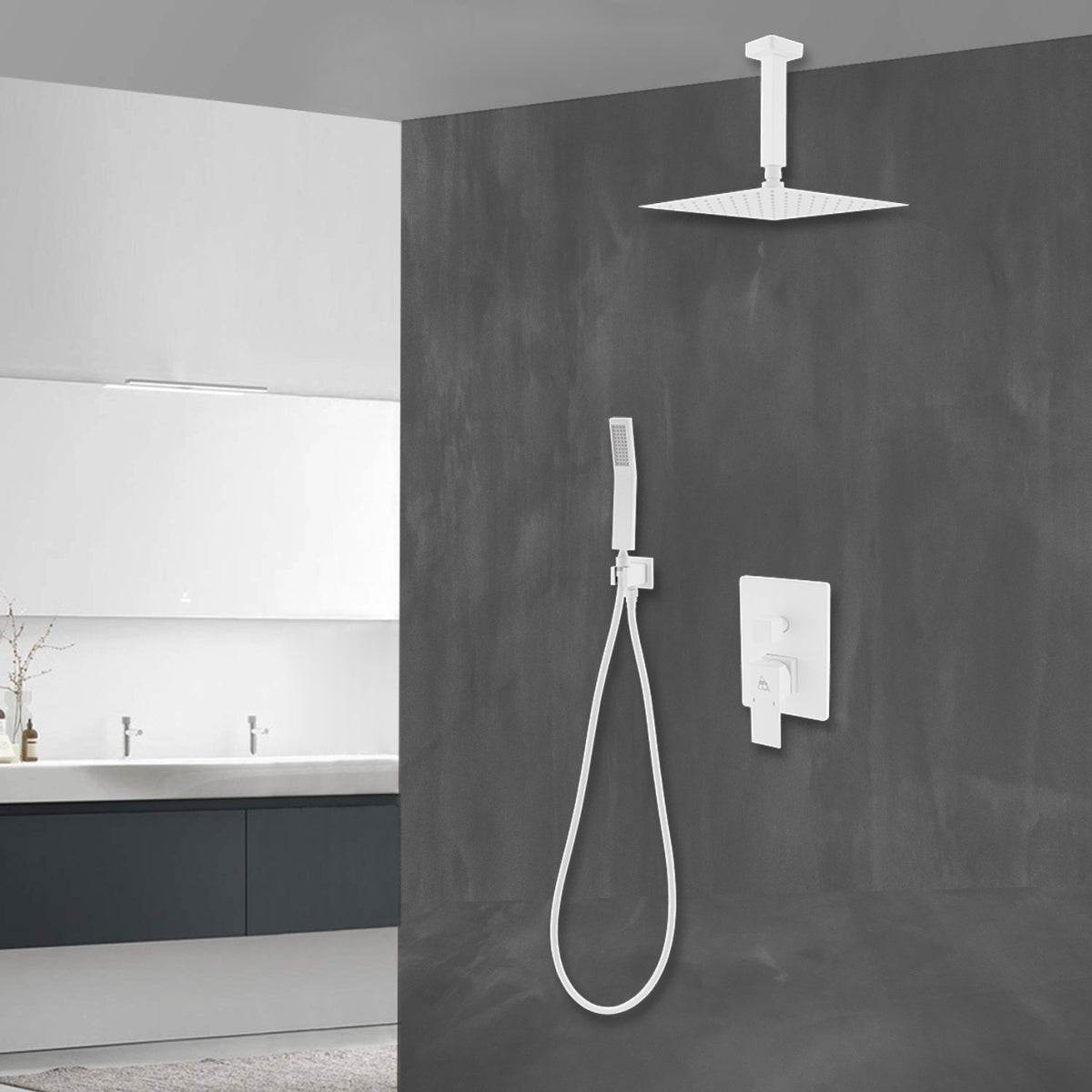 Kube Bath Aqua Piazza Brass Shower Set with 8" Ceiling Mount Square Rain Shower and Handheld - White (WH-CR200HH2V) view 8