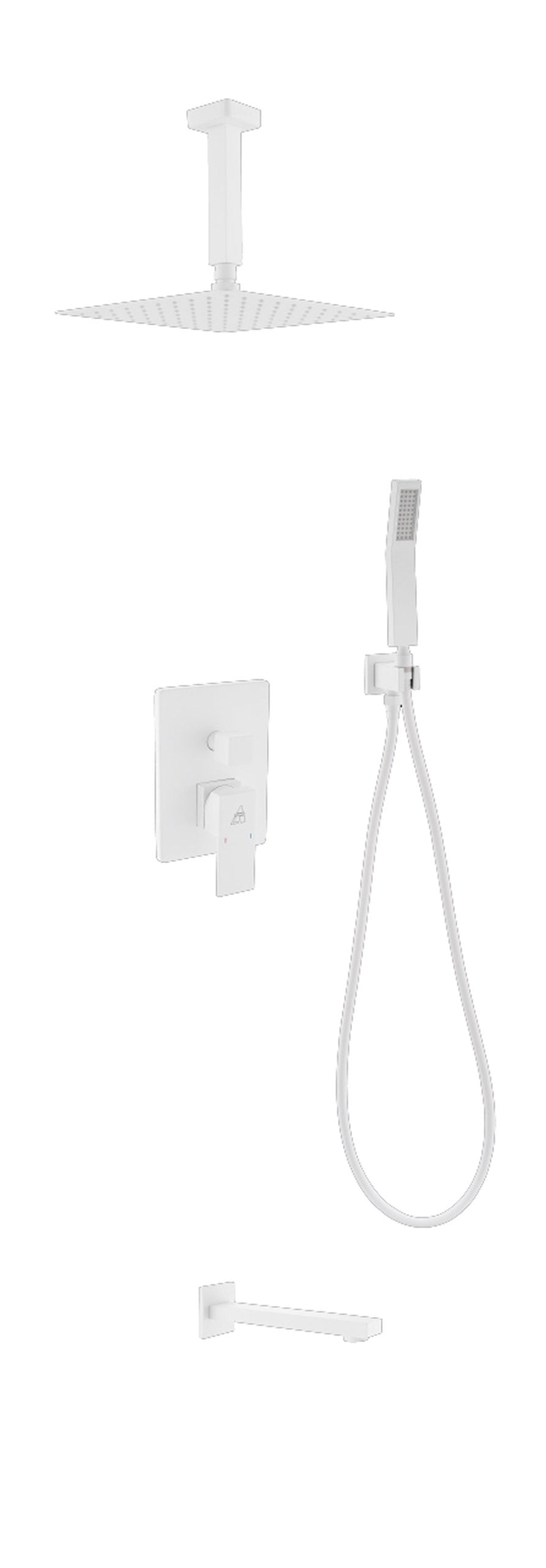 Kube Bath Aqua Piazza Brass Shower Set with 8" Ceiling Mount Square Rain Shower, Handheld and Tub Filler - White (WH-CR200HHTF3V) view 2
