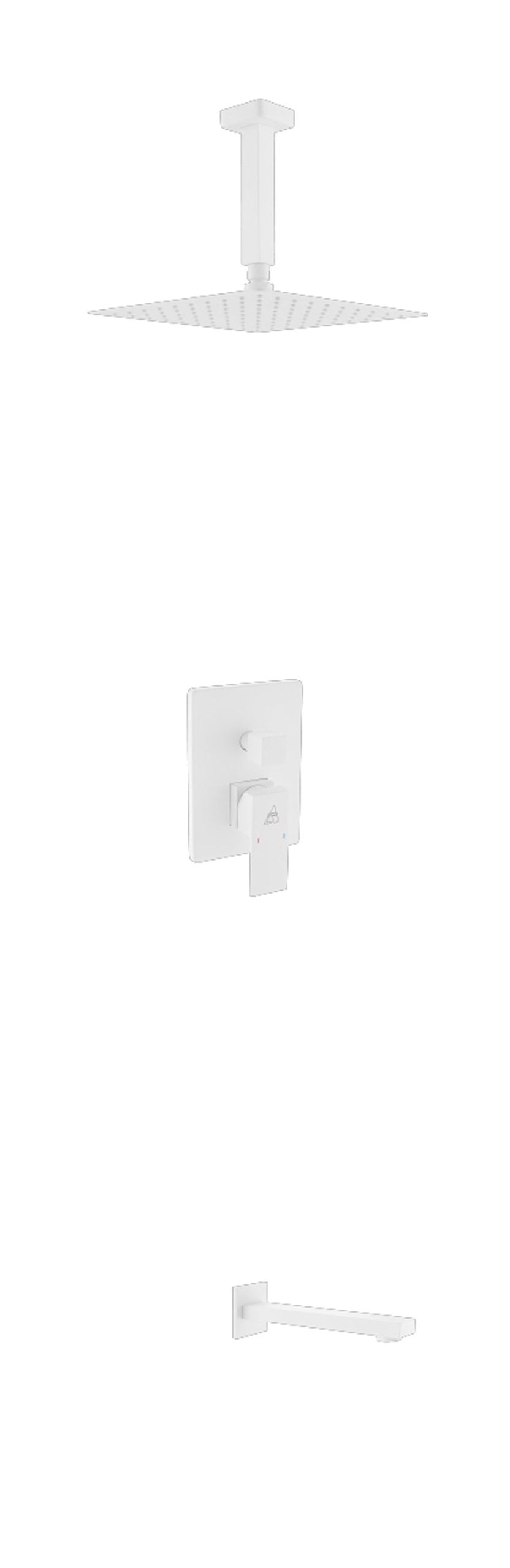 Kube Bath Aqua Piazza Brass Shower Set with 8" Ceiling Mount Square Rain Shower and Tub Filler - White (WH-CR200TF2V) view 2