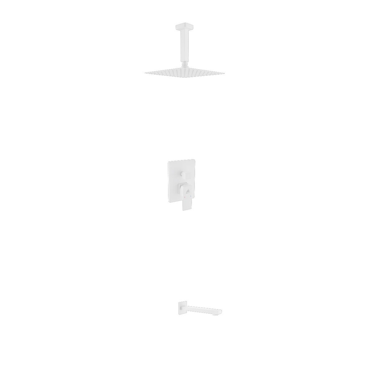 Kube Bath Aqua Piazza Brass Shower Set with 8" Ceiling Mount Square Rain Shower and Tub Filler - White (WH-CR200TF2V)